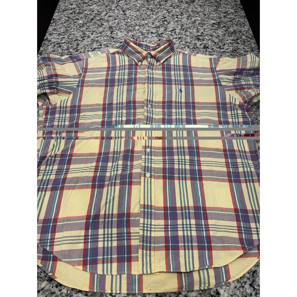 Polo Ralph Lauren Shirt Mens XXL Yellow Purple Plaid Button Down Blaire Pony